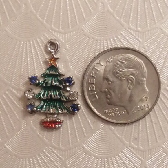Vintage Sterling Silver & Enamel Christmas Tree Charm with Jeweled Baubles - Picture 3 of 3